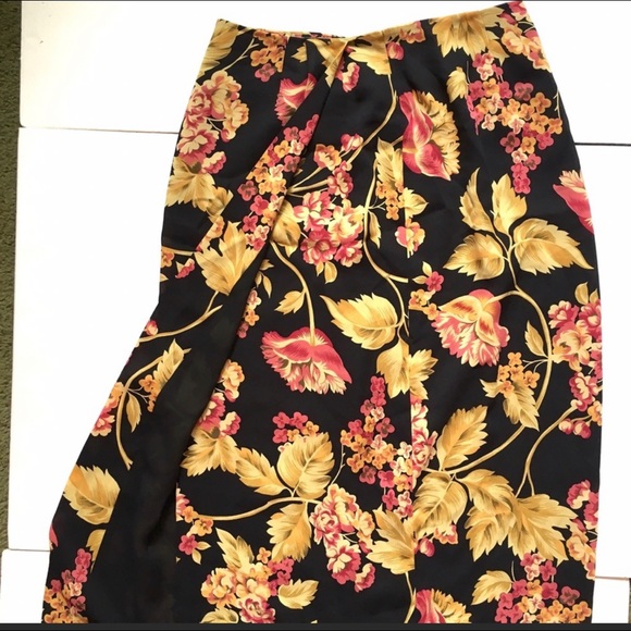 Vintage 80s Faux Wrap Straight Skirt Floral Poly - Picture 1 of 2